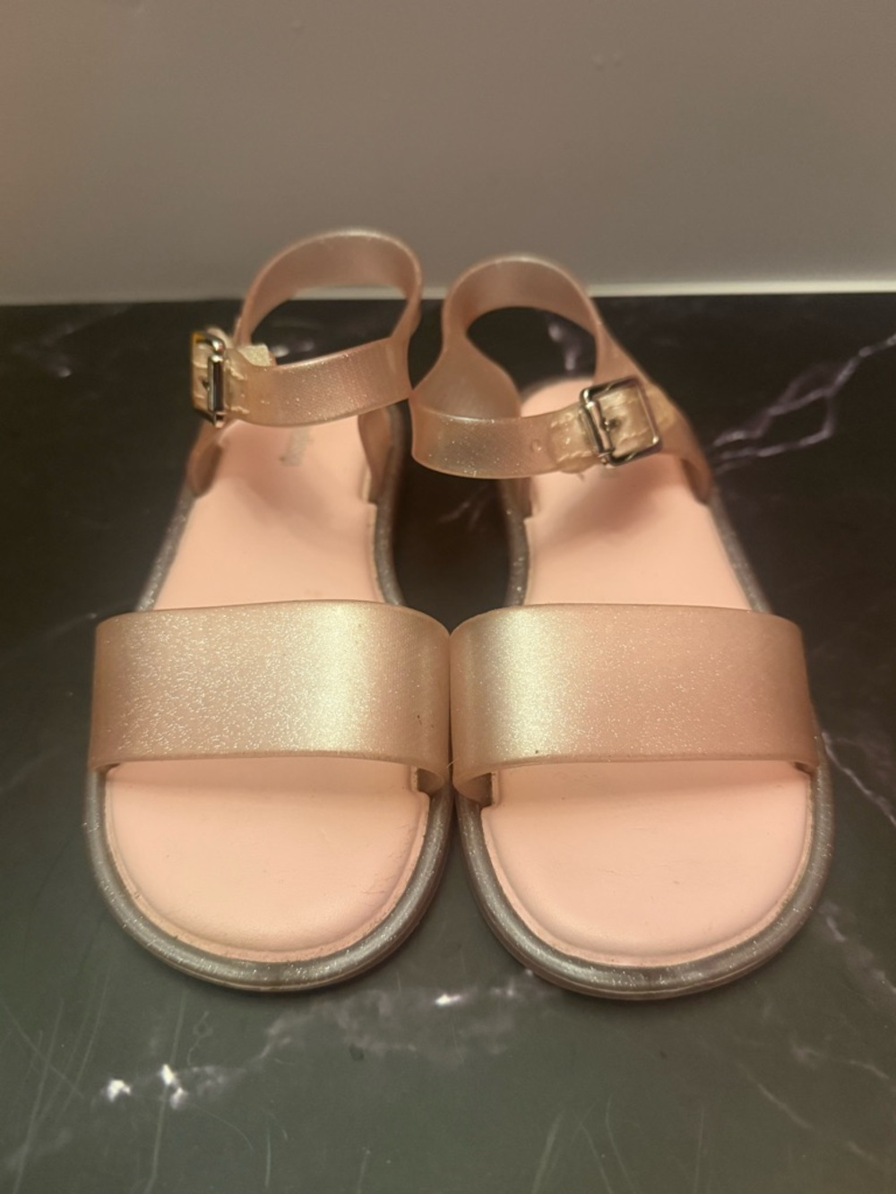 Mini Melissa Mel Mar Glittery Rose Gold Ankle-Strap Sandals